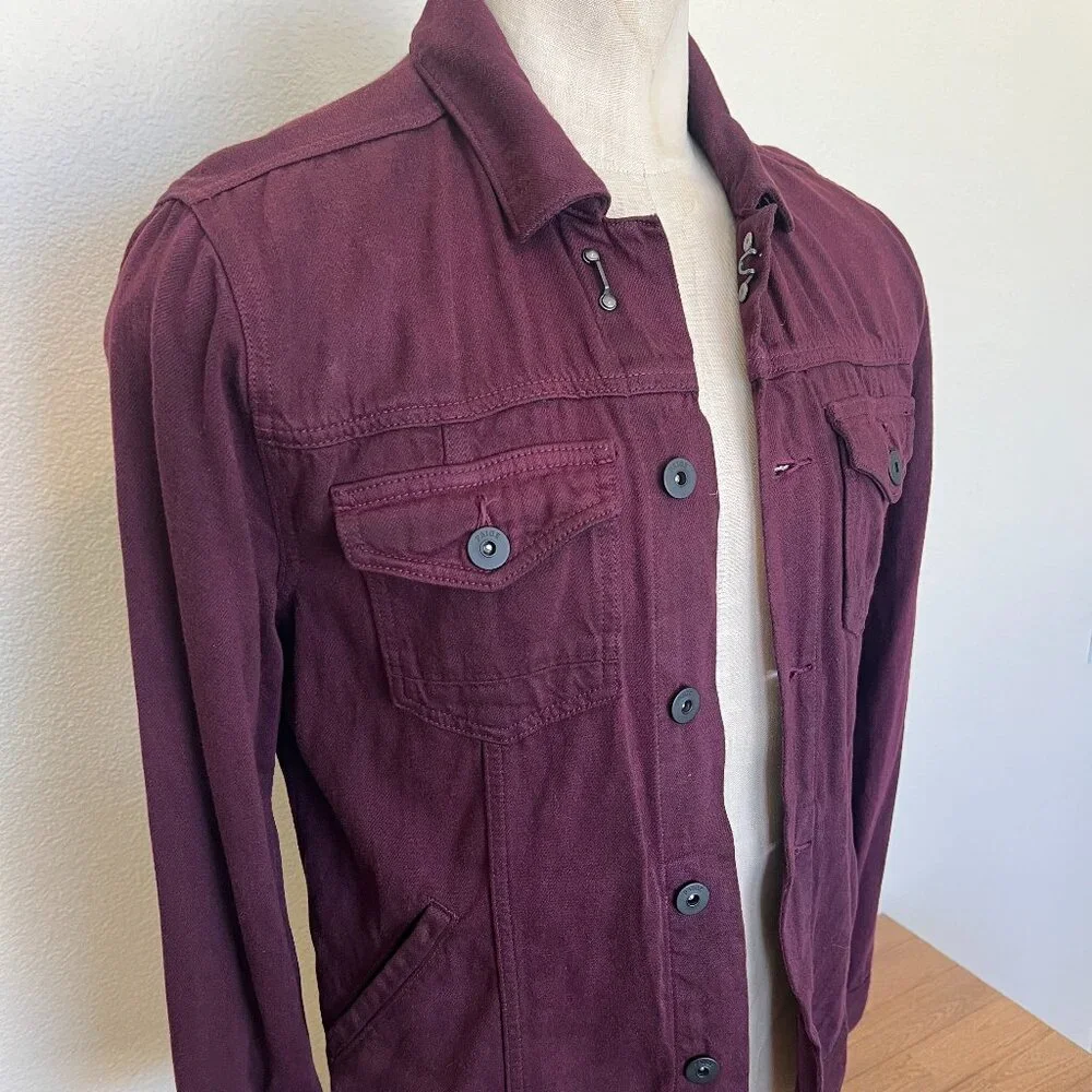 Paige Jacket - Scout Denim - Dark Burgundy - Trucker - Size Small - Picture 3 of 13